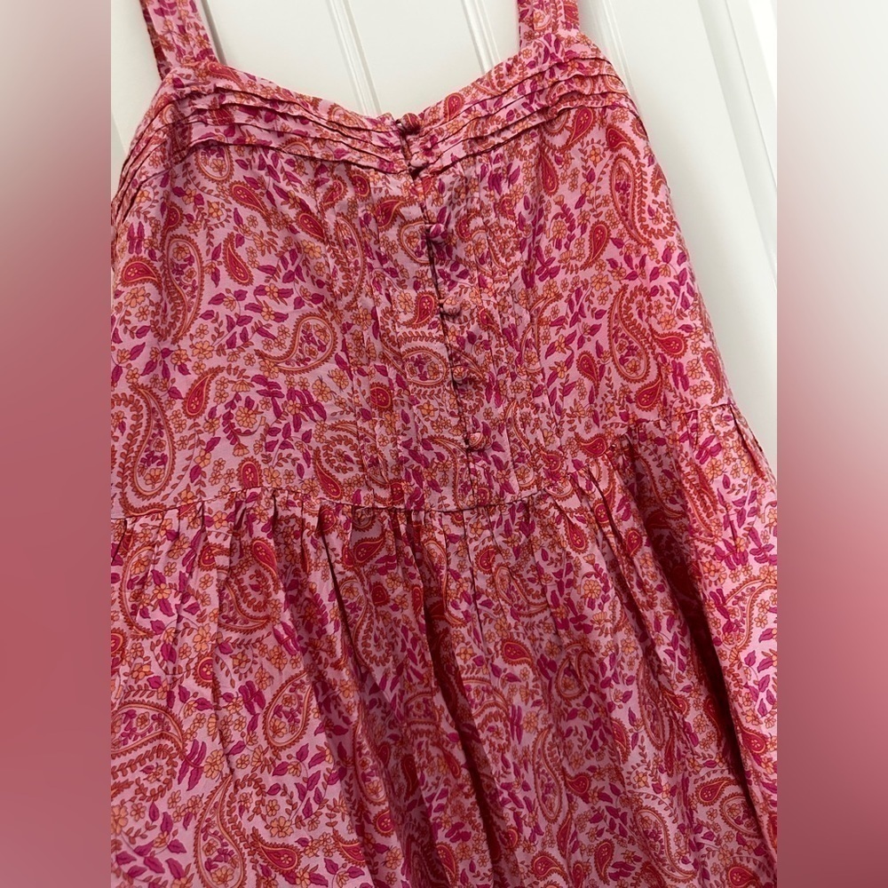 Aqua sundress pink girly paisley print buttons size S Bloomingdale’s exclusive   - Picture 4 of 8
